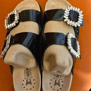 Mephisto Black Sandals with Crystal Embellishments